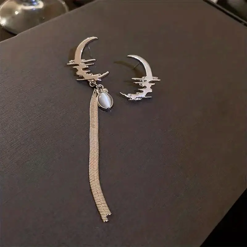 Moon Tassel Design Long Chain Oval Decor Dangle - Temu