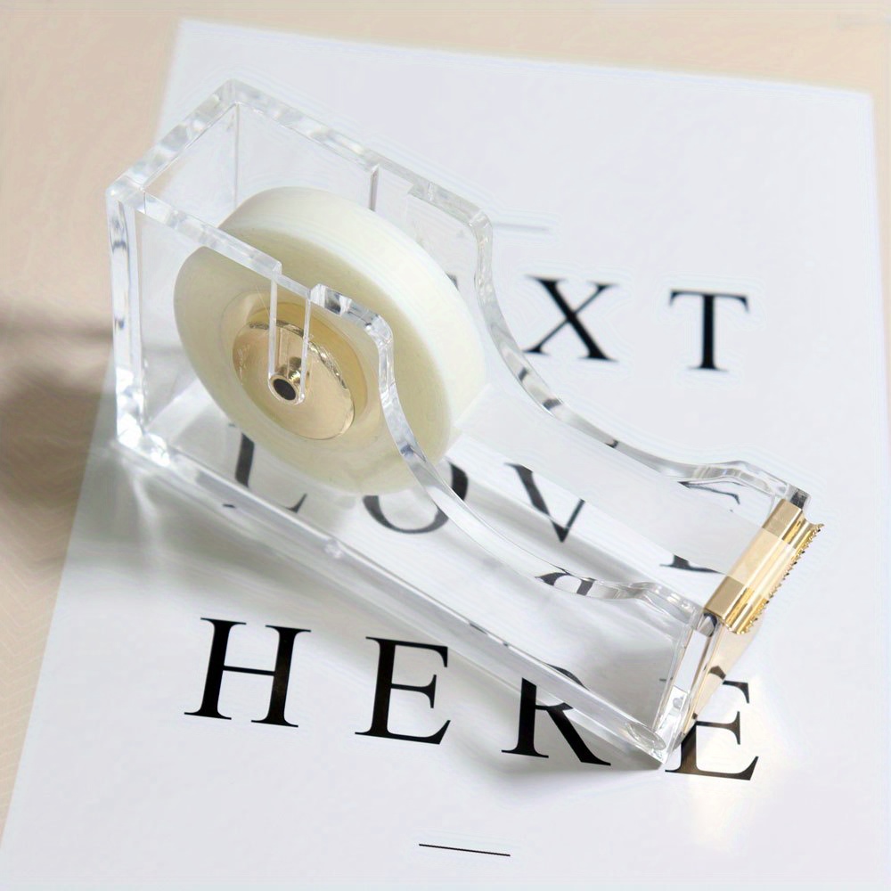 Image of 1pc Transparent Acrylic Tape Holder Exquisite Tape Cutter Suitable For Office Scenes