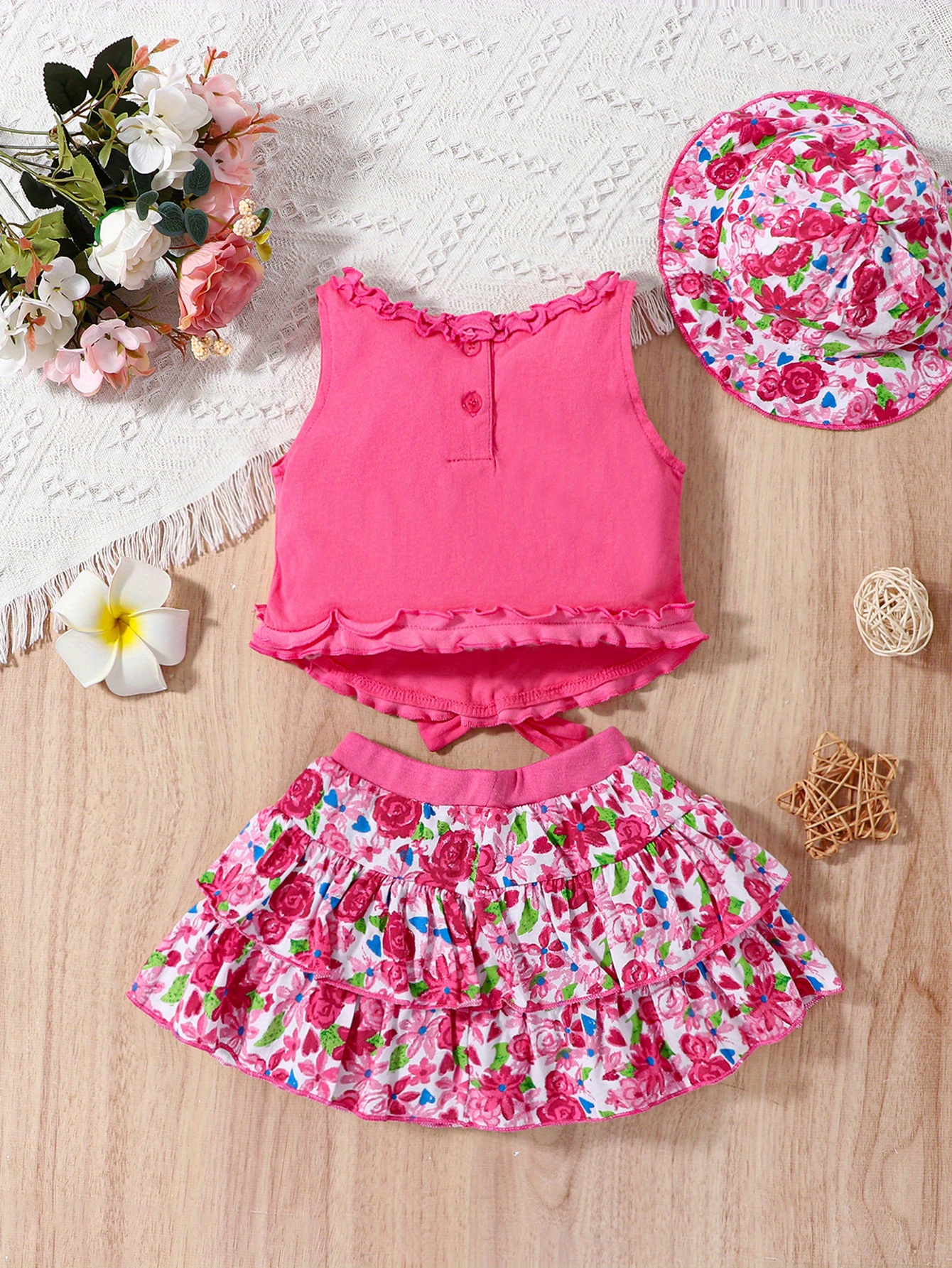 Baby Infant Girls Cute Floral Embroidered Crop Top Skirt Hat - Temu