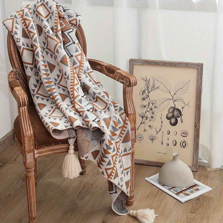 1pc geometric pattern with tassel bohemian blanket nap blanket sofa throw blanket air conditioning blanket details 7