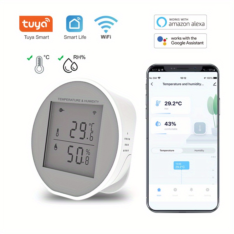 Wifi Temperature Humidity Sensor Indoor Smart Life Sensor Tuya Thermostat  Hygrometer Sensor Works With Alexa Google(not Include Battery In Shipment)  - Temu Australia
