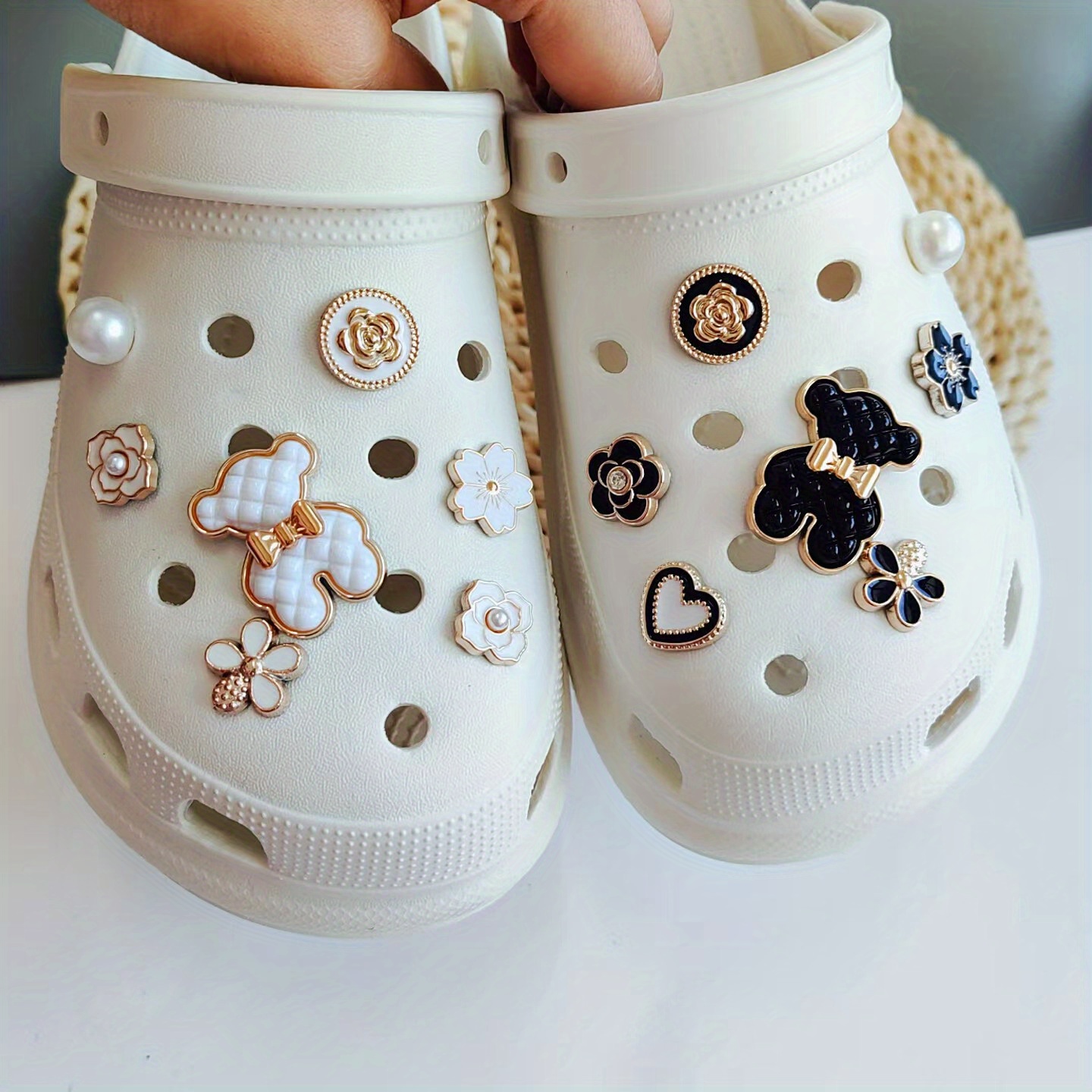 8 12 14 16 18pcs Cute Charms For Shoes Black White Bears Small Flowers  Pearls Perfect For Gifts Party Decorations More - Women's Shoes - Temu  Bahrain
