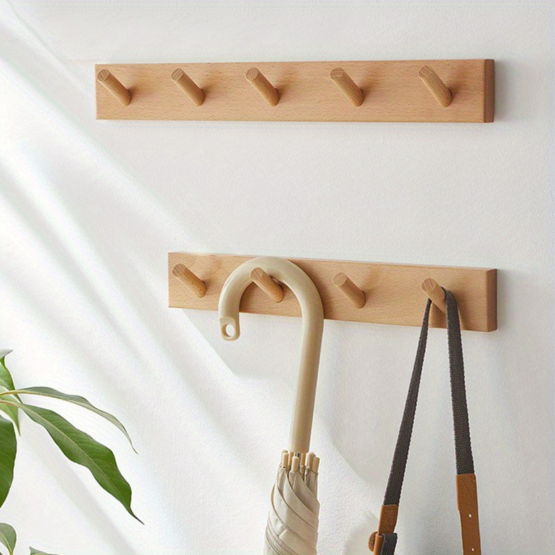 Solid Wood Hook Nordic Wall Hanging Clothes Hats Rack - Temu