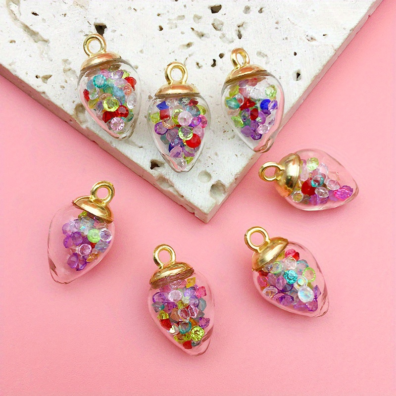 10pcs/lot Mix Random Color 14x24mm Droplet Shape Transparent Glass Charms Pendants with Tiny Crystal Rhinestone Beads,Jewelry Making Supplies