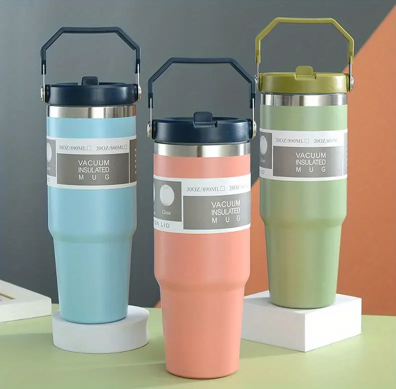 1pc 890ml 30oz double layer stainless steel vacuum water bottle with handle portable insulated mug for home outdoor camping and travel drinks hot or cold for hours details 3