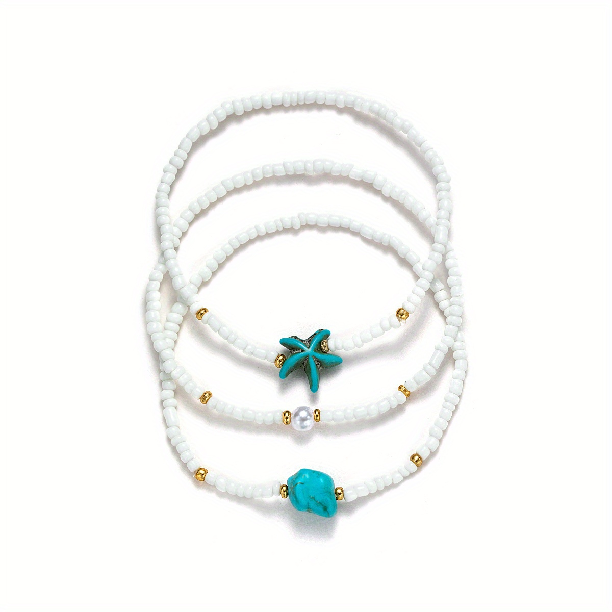 3pc Colorful Rice Beads Anklet Set for Women