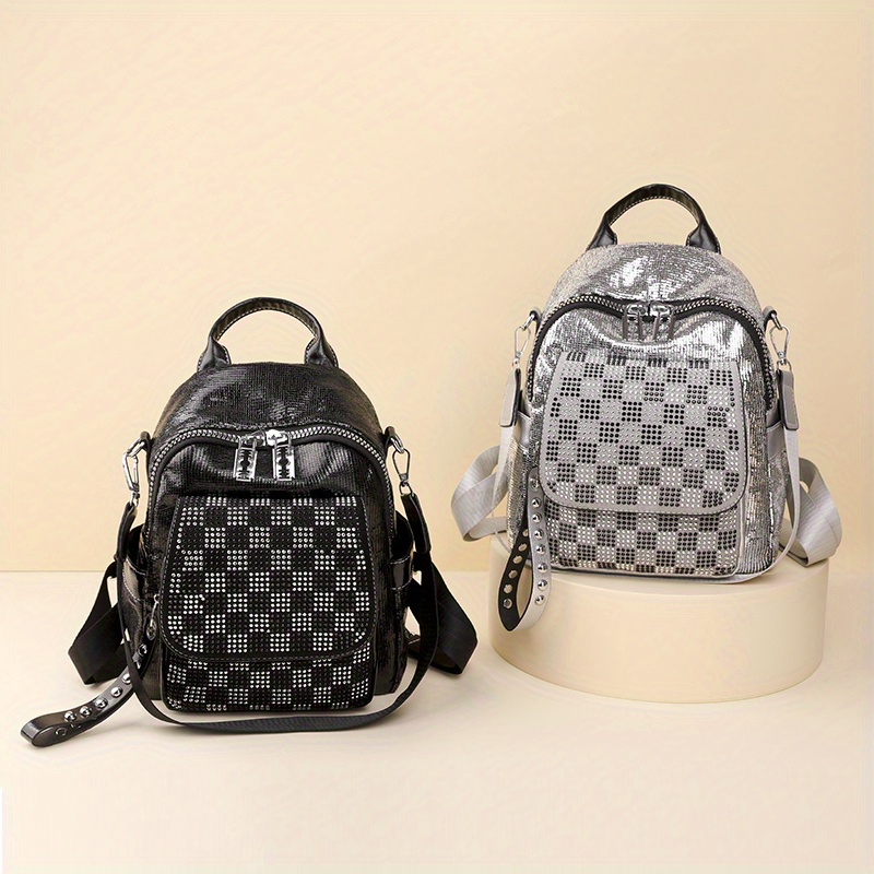 Checkered Pattern Mini Backpack, Women's Fashion Pu Backpack For Work &  Travel, Simple Two-way Backpack With Adjustable Strap - Temu Italy