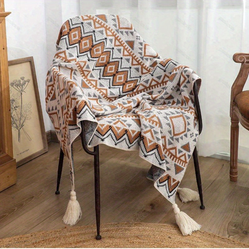 1pc geometric pattern with tassel bohemian blanket nap blanket sofa throw blanket air conditioning blanket details 6