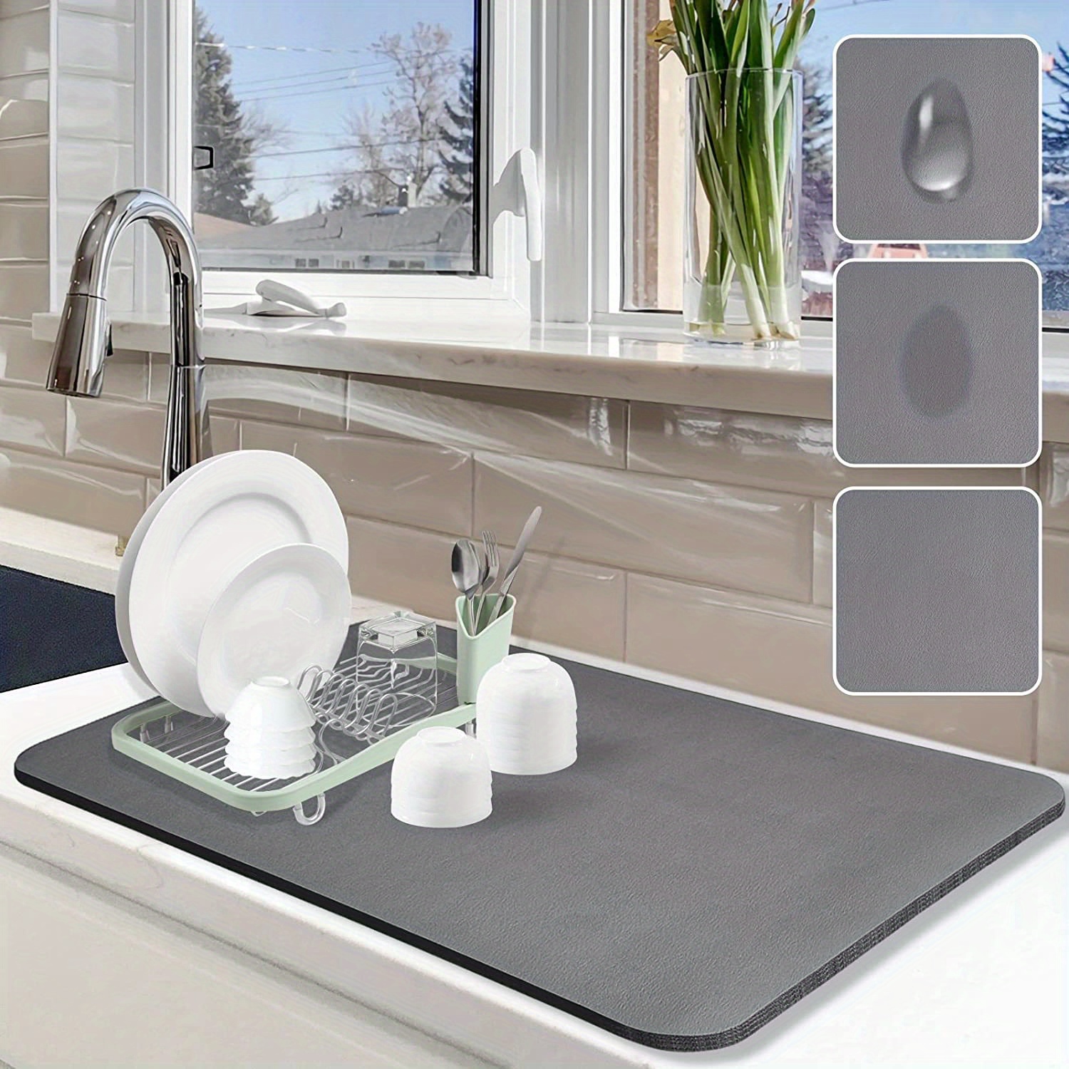 1pc Dish Drying Mat, Silicone Drying Mat, Heat Resistant Mat, For Kitchen  Counter Sink Fridge Drawer Liner - Temu