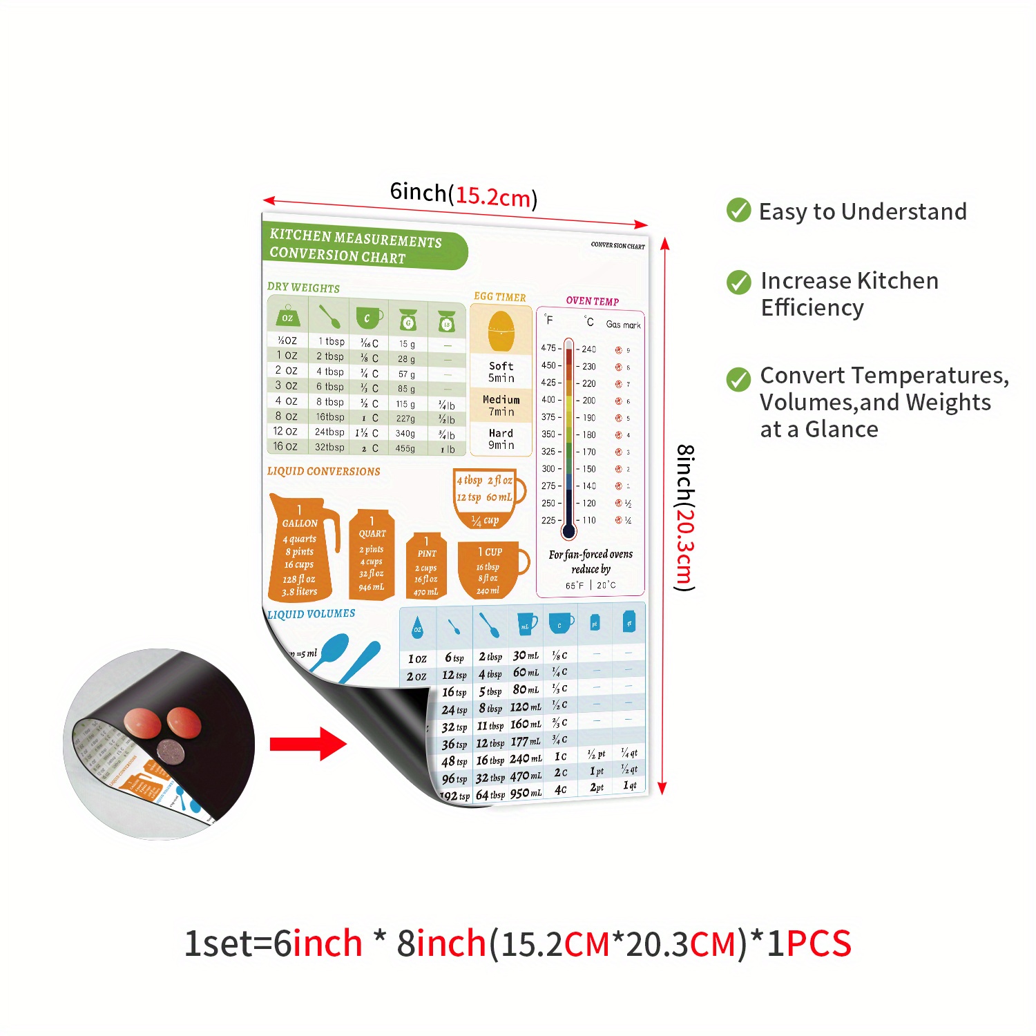 Kitchen Measurement Conversion Chart Magnet Baking 