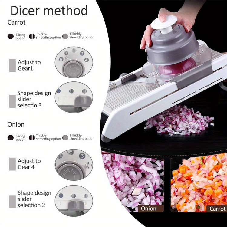  Mandoline Slicer for kitchen,Vegetable Onion Chopper, Potato  Slicer Julienne Dicer Adjustable Thickness,for Salad Zucchini Carrots  Onions and All Vegetables with Cut Gloves and Food Safety Holder : Home &  Kitchen