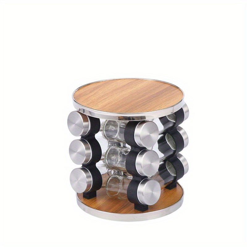 16 SPICE GLASS JAR RACK BLACK HOMEWARE MODERN REVOLVING KITCHEN