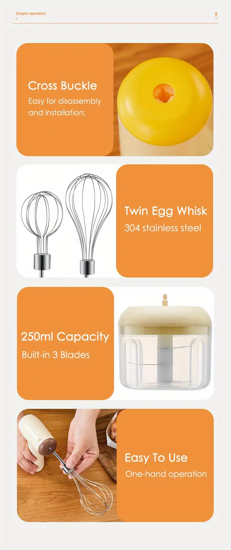 2in1 multi function cooking electric food processor rechargeable handheld cordless whisk egg beater cake baking cream mixer milk frother with two stir bar 250ml garlic chopper masher grinder for vegetable onion pepper peanut kernel meat kitchen tool details 11