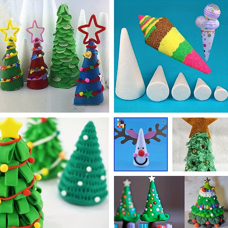 2PCS White Cones DIY Handmade Christmas Tree Children Foam Painting  Materials Foam Cones Kids DIY Crafts 30CM