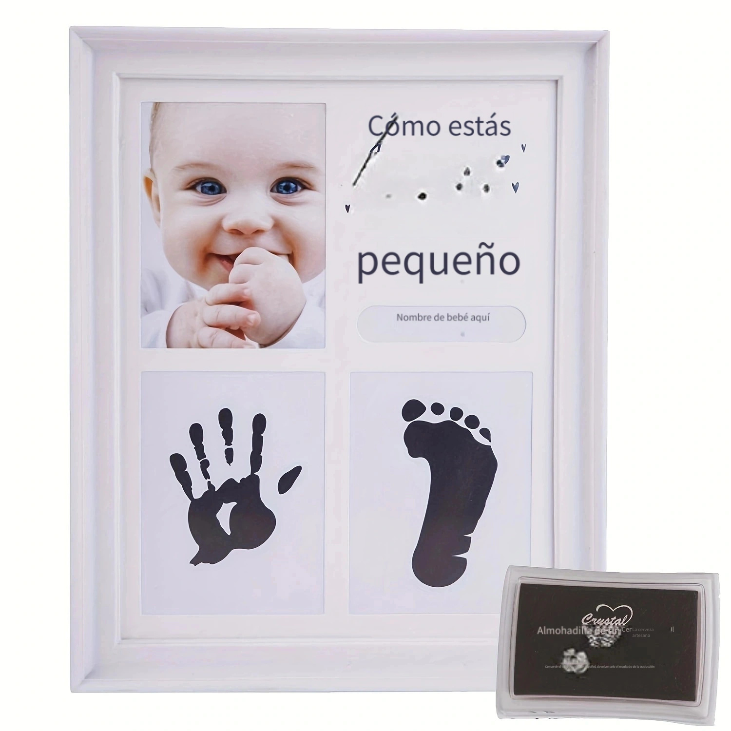 Huella y huella de la mano del bebé, marco de madera para bebés