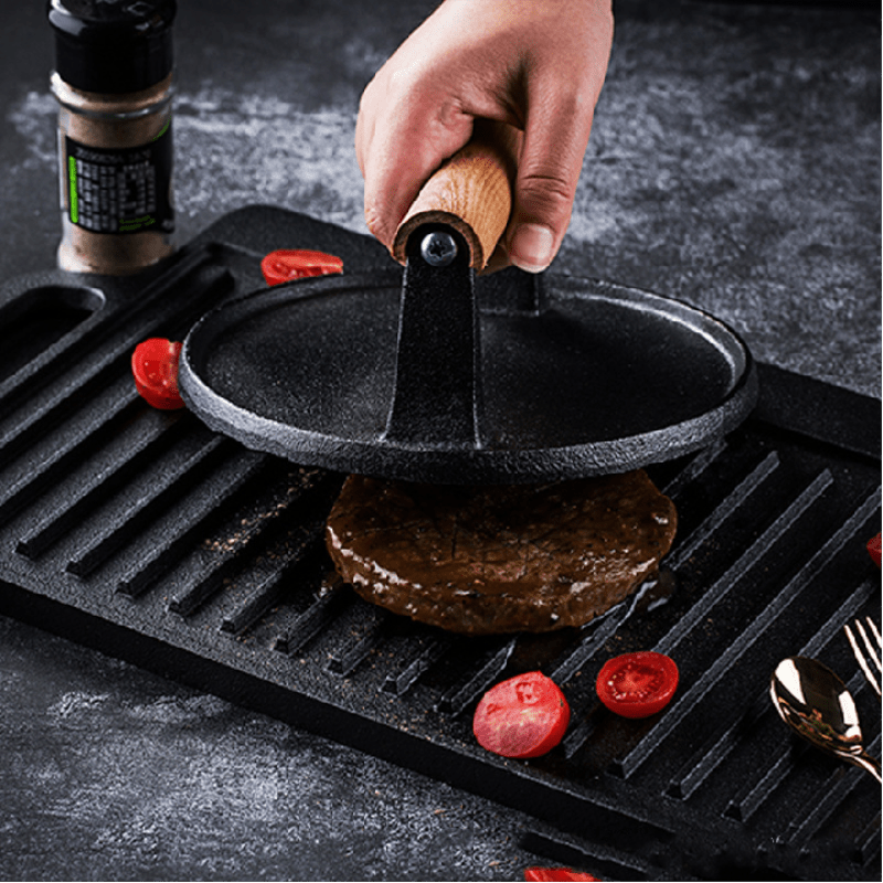 Cast Iron Meat Press, Barbecue Steak Circular Meat Pressing Plate, Steak  Pressing Plate, Outdoor Camping Picnic Hiking, Kitchen Stuff Cookware  Barbecue Tool Accessories - Temu