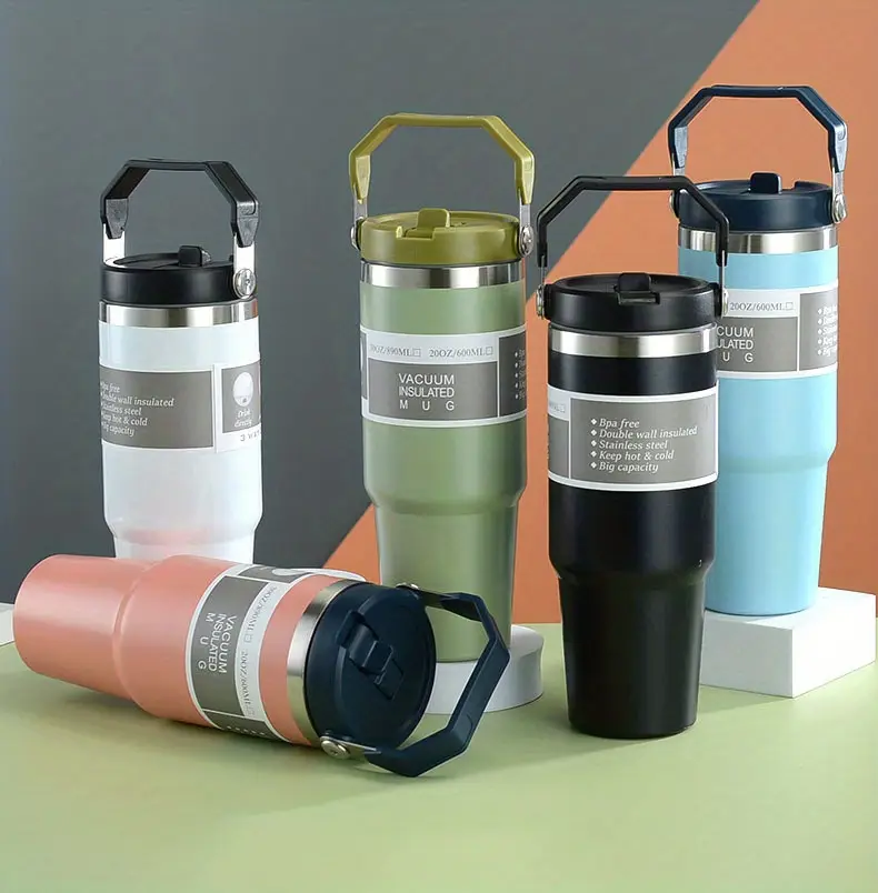 1pc 890ml 30oz double layer stainless steel vacuum water bottle with handle portable insulated mug for home outdoor camping and travel drinks hot or cold for hours details 0