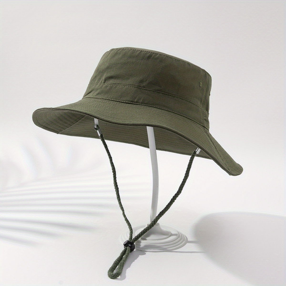 Army Green Sporty Simple Hat Beanie, Men's Light Adjustable Rope Outdoor Leisure Sports Sunshade Fisherman's Hat,Temu