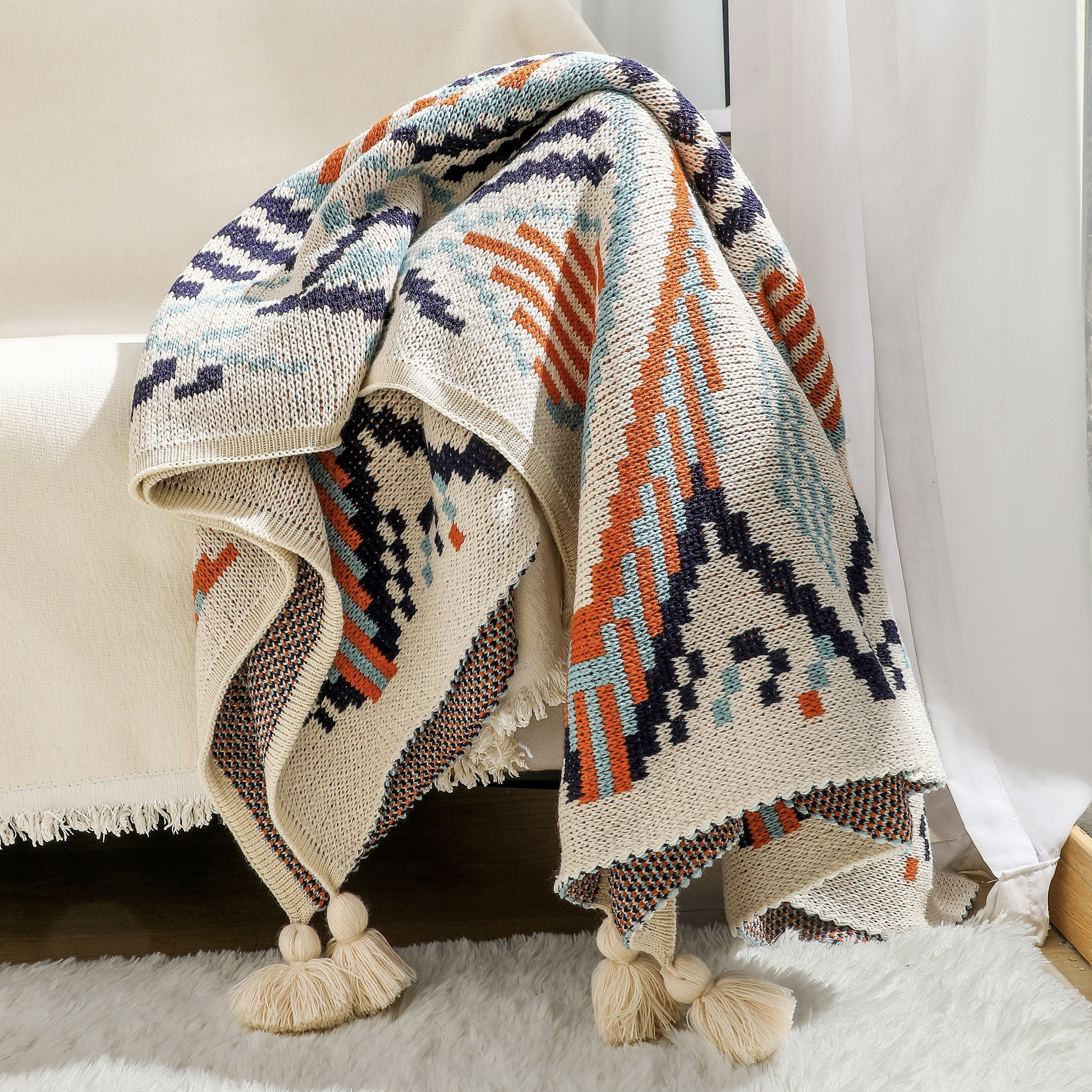 1pc geometric pattern with tassel bohemian blanket nap blanket sofa throw blanket air conditioning blanket details 3