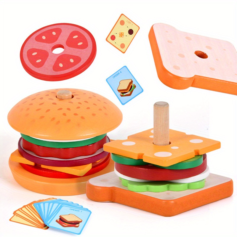 Delightful Montessori Burger Stacking Toys Wooden Toys - Temu