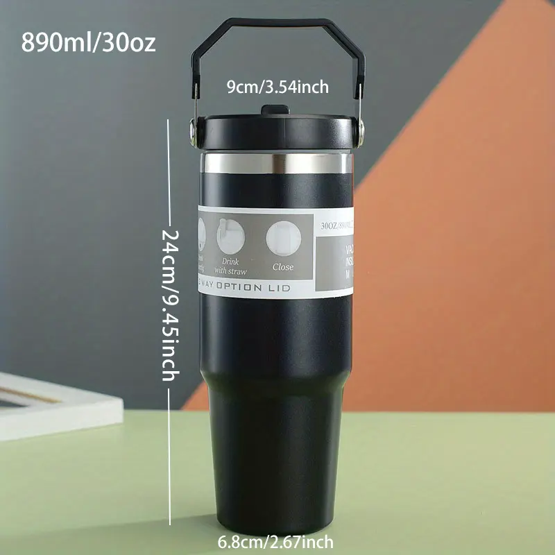 1pc 890ml 30oz double layer stainless steel vacuum water bottle with handle portable insulated mug for home outdoor camping and travel drinks hot or cold for hours details 2