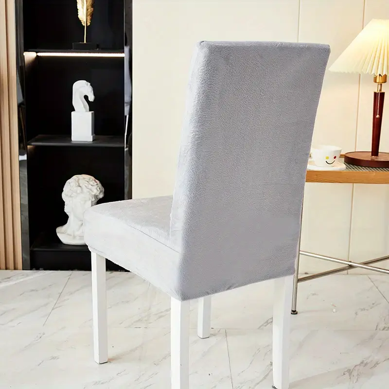 1pc dining chair cover stretch thickened plush solid color chair seat slipcover elastic chair cover furniture protector anti cat scratch for dining party hotel wedding details 10