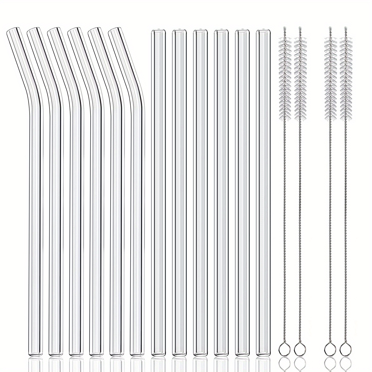 12 Pcs Glass Drinking Straws Reusable Straight Curved Glass Straws