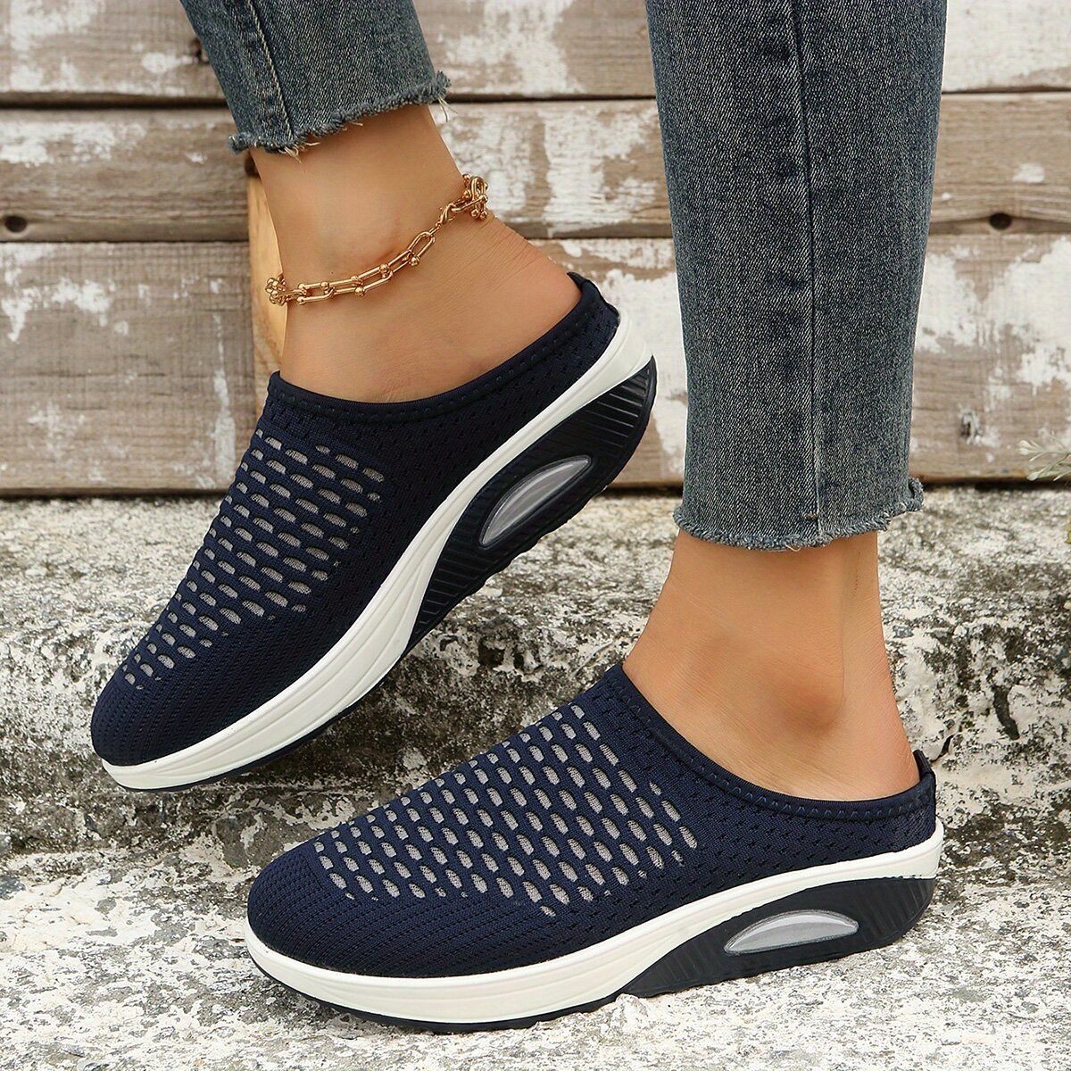 Zapatillas De Deporte Transpirables Para Mujer, Cómodos Zapatos Sin Cordones Con Punta Cerrada Redonda, Zapatos Con Colchón De Aire Para Mujer detalles 5