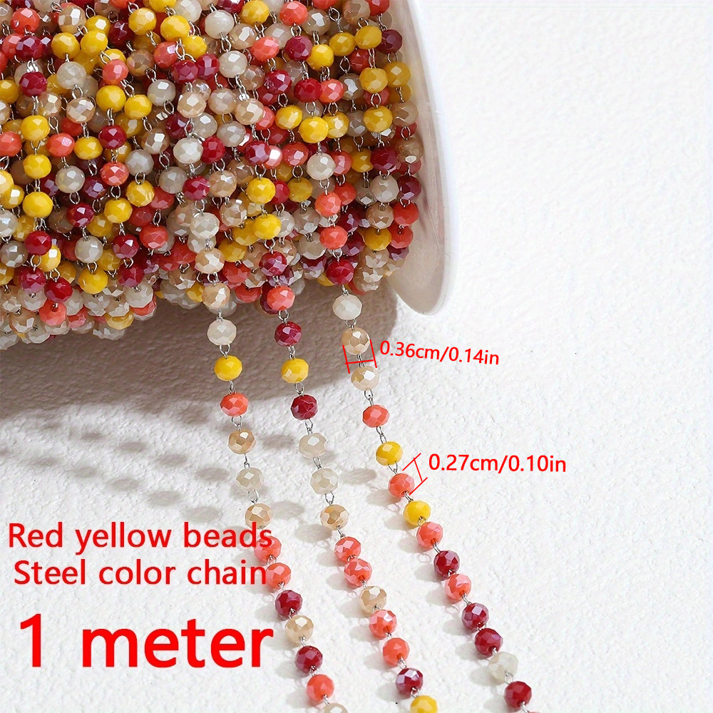 1meter 6mm Glass Beads Beaded Chain Black Transparent Crystal Bead KC Gold Necklace  Chains for Jewelry Making DIY Accessories