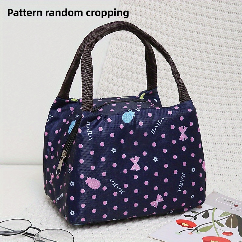 Floral Pattern Lunch Box Bag, Portable Nylon Handbag, Women's Zipper  Storage Bag For Travel Picnic, Work, School