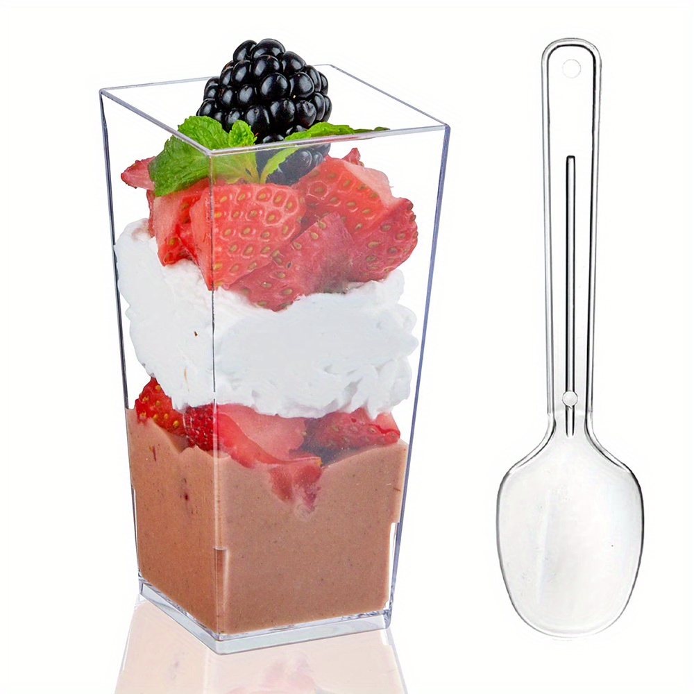 Clear Plastic Cups Spoon Reusable Mini Dessert Cup Party - Temu