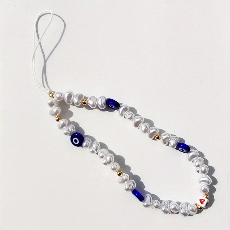 Handmade Fashion Glazed Blue Eye Beads Mobile Phone Chain With Unique Shape Pearl String For Women