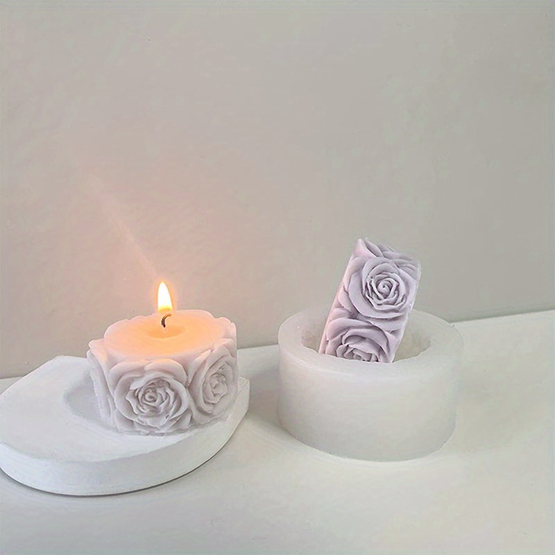 Liquid 3d Silicone Rose Carving Cylindrical Candle Mold - Temu