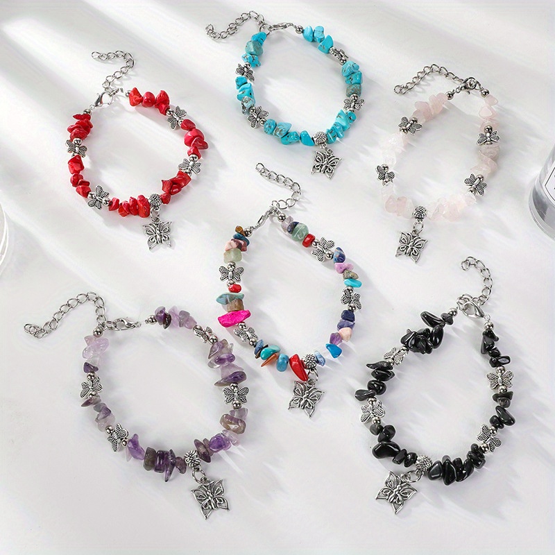 Beads Elastic Bracelet Various Colors Irregular Gravel Faux - Temu