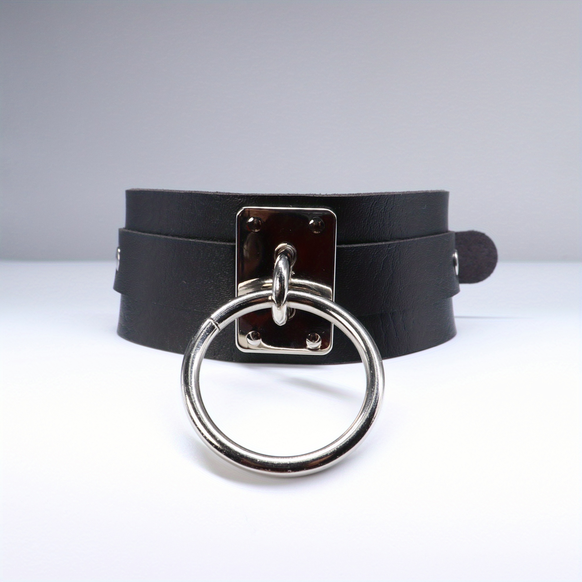 Black Leather O-ring N Chain Belt 