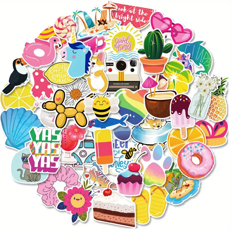 50pcs Cute Stickers For Kids, Water Bottle Stickers, Waterproof Vinyl  Aesthetic Sticker For Laptop Scrapbook Skateboard Computer, Mixed Colorful  Stick