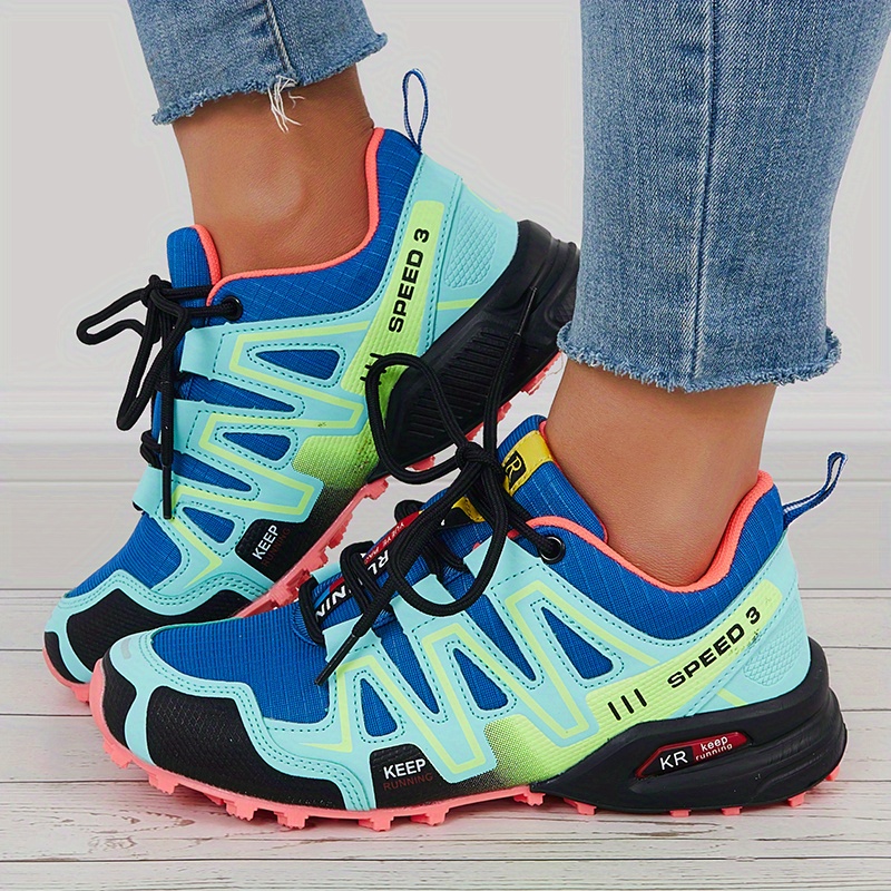 Women's Fashion Trendy Color Blocking Sports Shoes, Comfortable Non-slip  Running Shoes, Casual Medium Top Outdoor Shoes