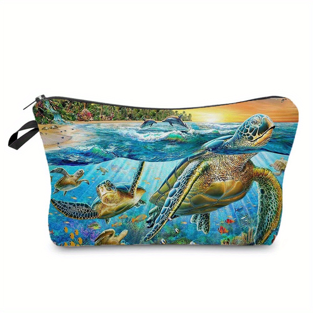 Dolphin Print Cosmetic Storage Bag, Portable Canvas Pouch