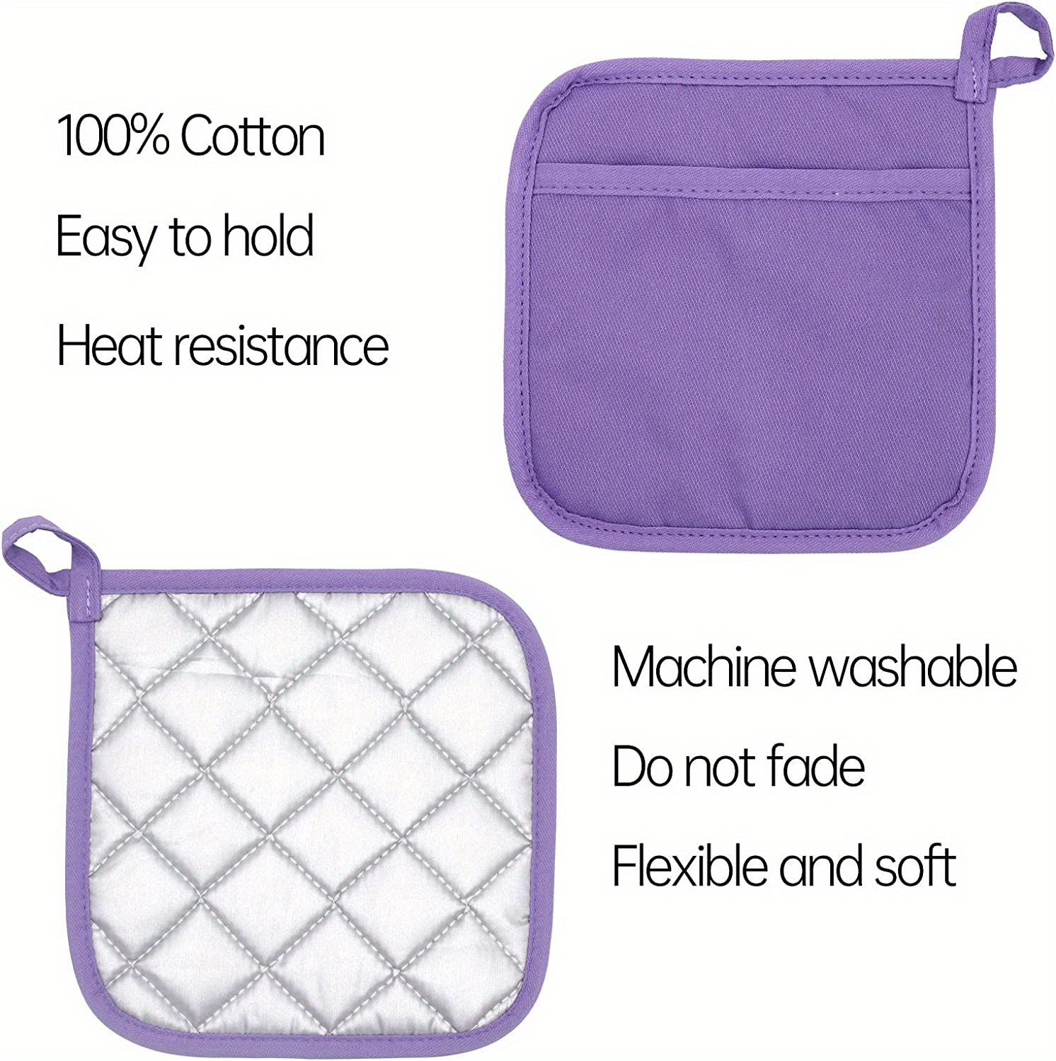 100% Cotton Heat Resistant Pot Holders, Everyday Kitchen Basic Square Solid Color Pot Holder, Multipurpose Quilted Hot Pads for Cooking and Baking Set