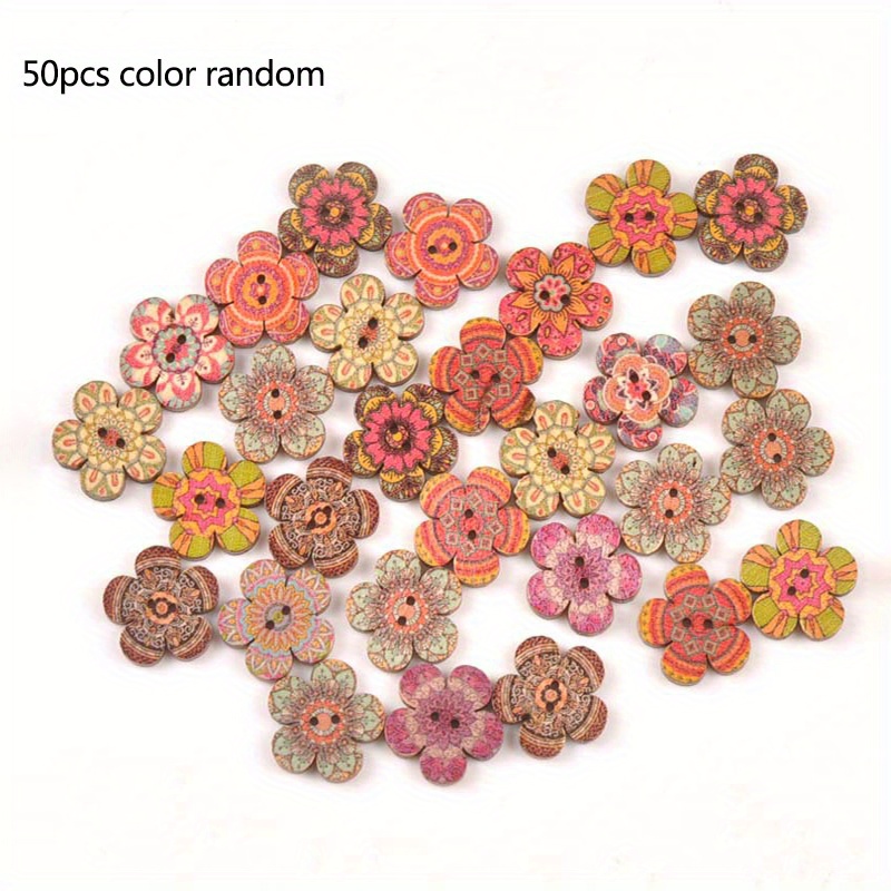 50pcs Boutons en Bois Boutons Color¿¿s Fleur Artisanat Boutons