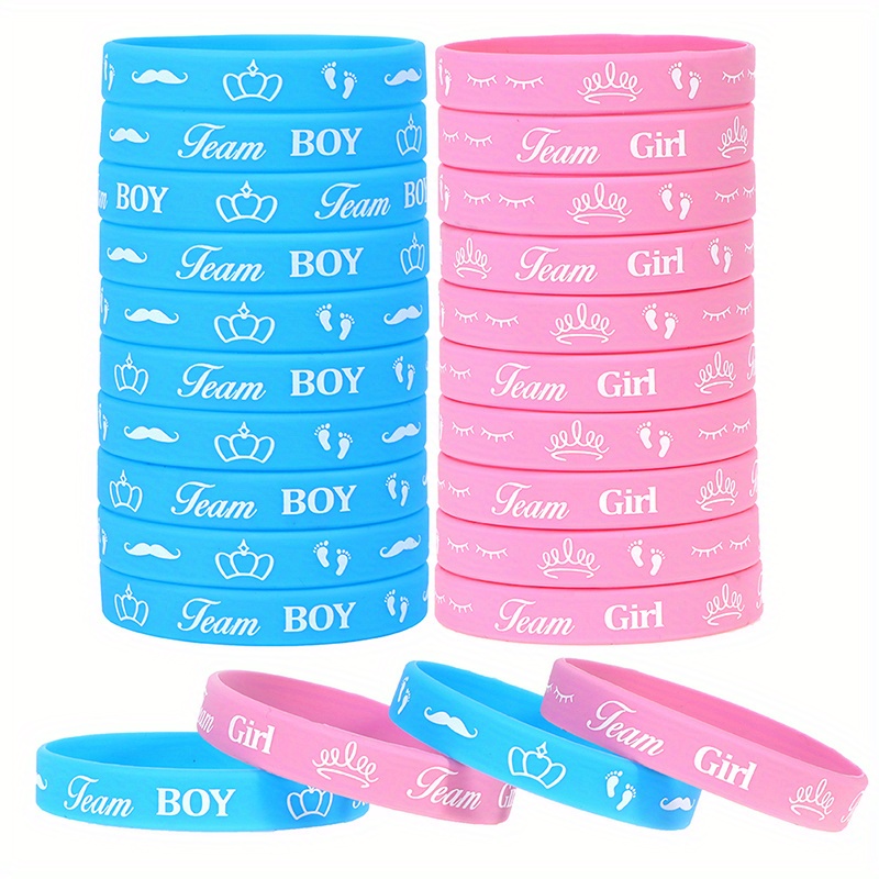 E-shop 36 Stück Gender Reveal Armbänder | Team Boy und Team Girl Silikon Armbänder mit Positionierungsdruck