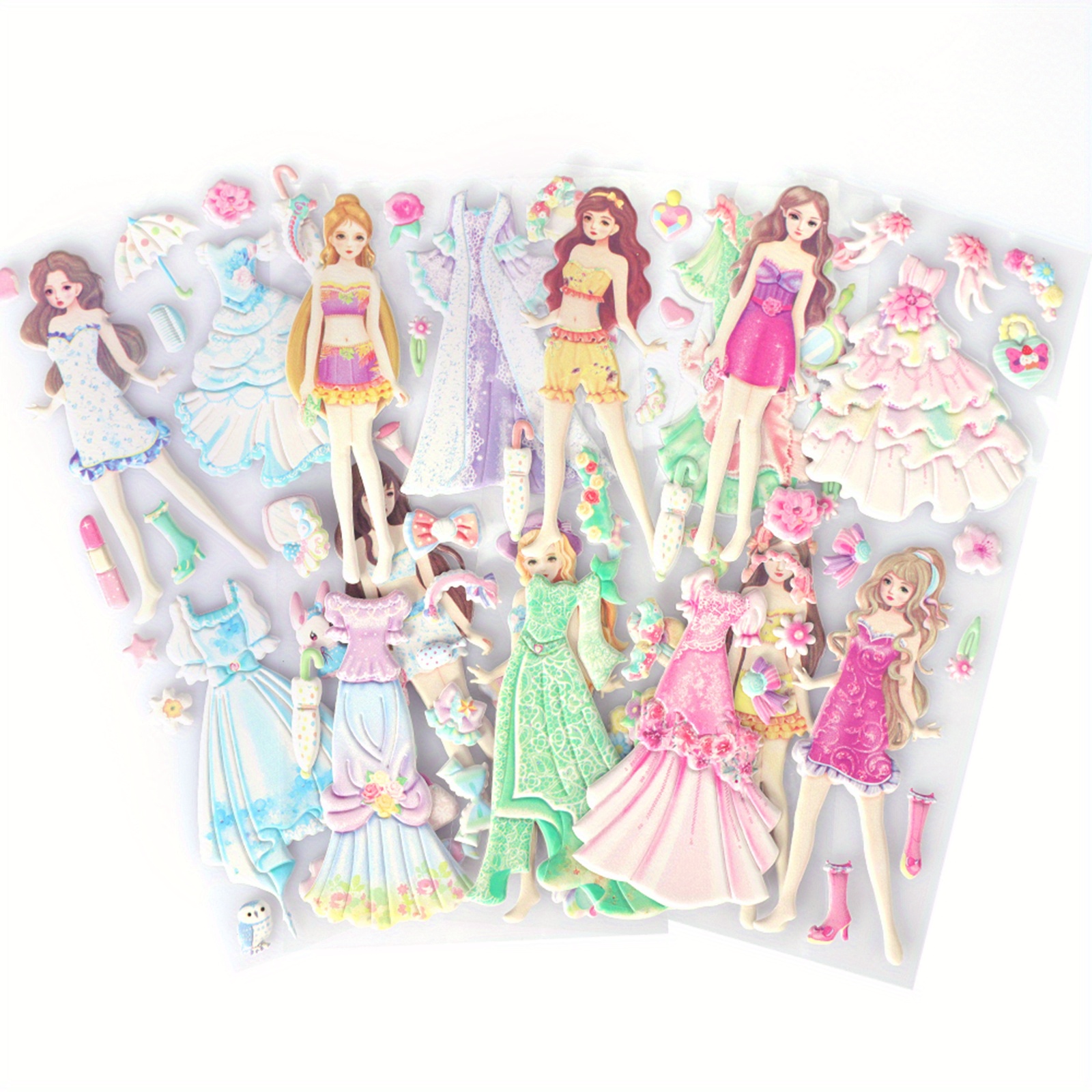 8Sheets Cartoon Dress Up 3D Bubble Stickers Lovely Princess Change Clothes  DIY Kawaii Sticker Toys for