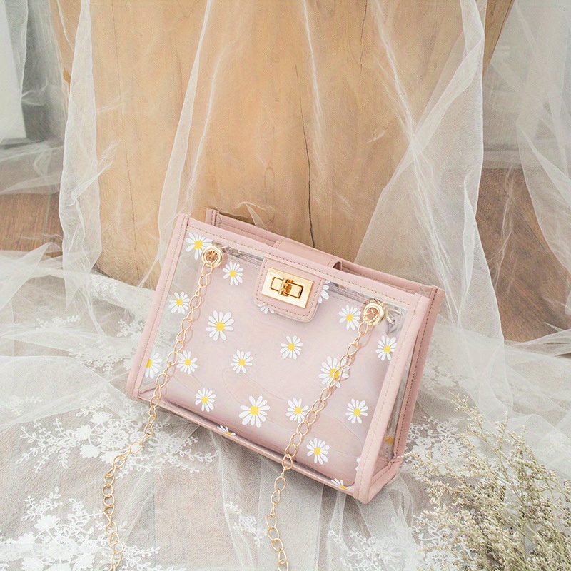 Clear Crossbody Bag w/ Floral Strap