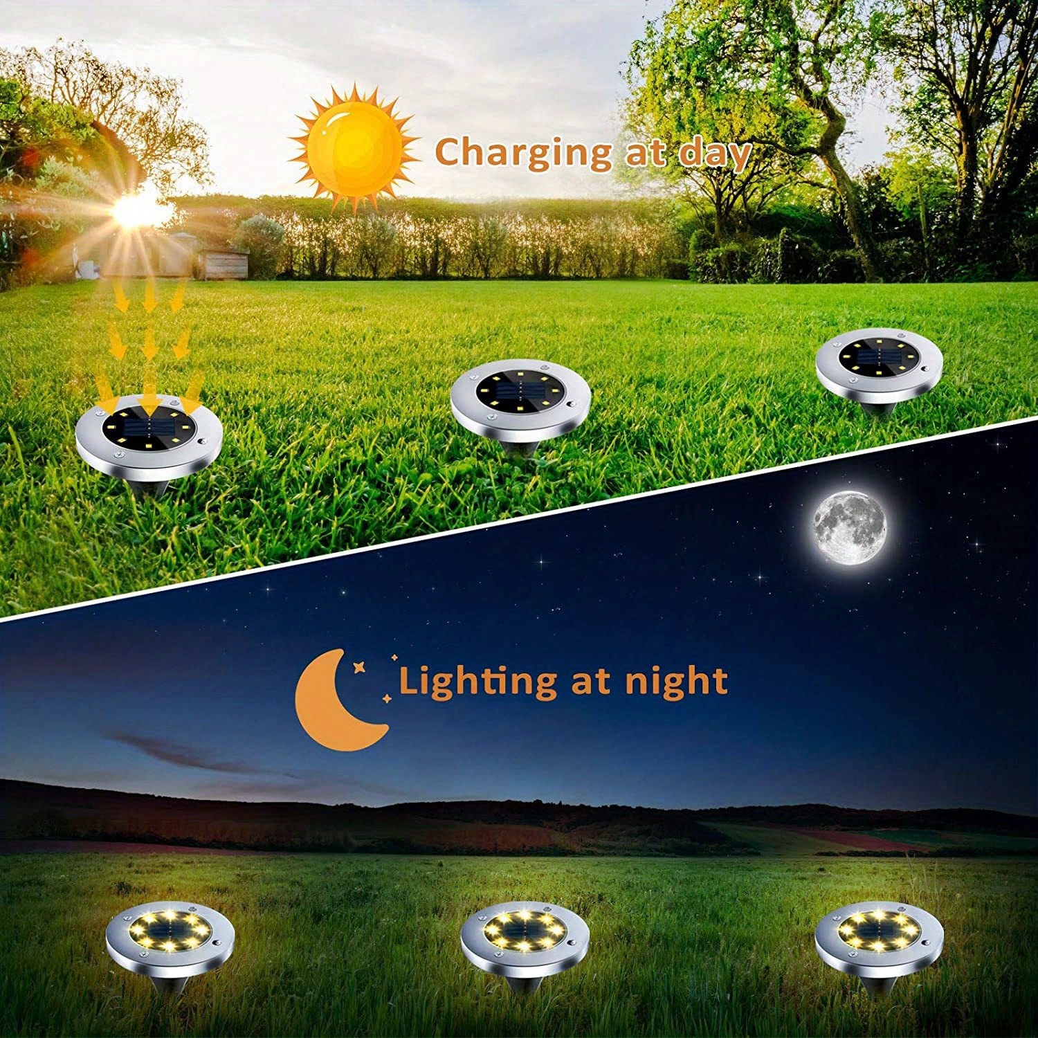 8/12x Luces Solares Para Piso Tierra Luz 8 Led De Disco Para Jardin Patio  Camino