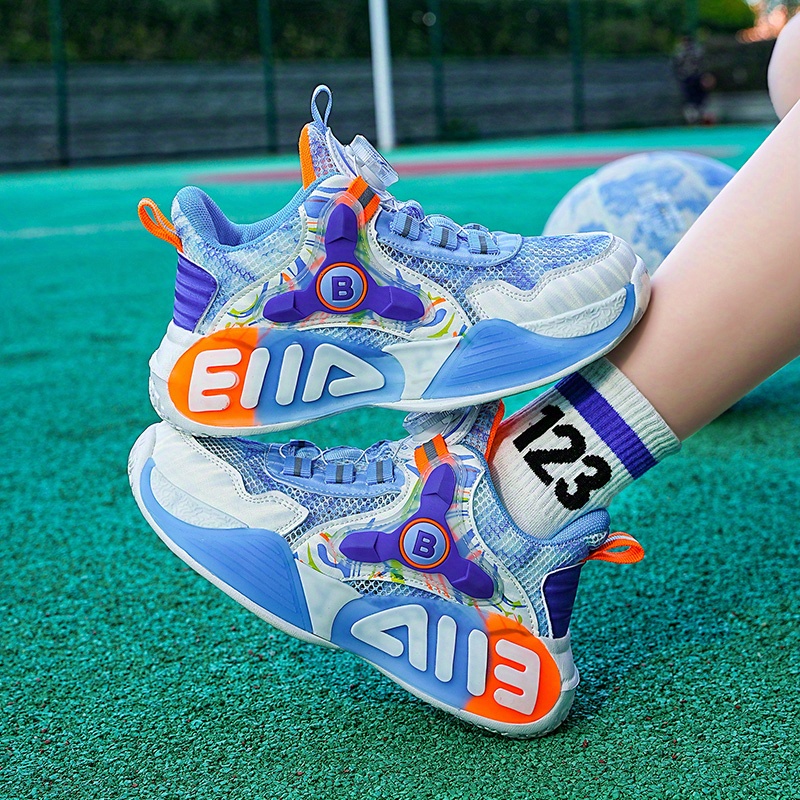 Boys Basketball Shoes With Rotating Button Shock Absorption Breathable