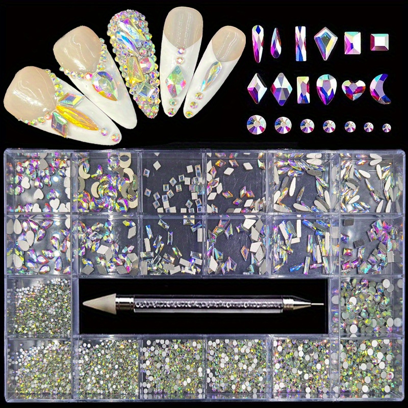 Nail Art Rhinestones Set With Round Shape And Multi Shapes - Temu