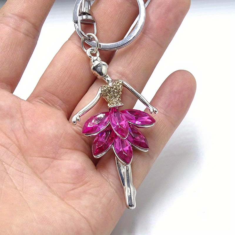 Bling Rhinestones Purse Chain Pink Flowers Pendant Key Chain 