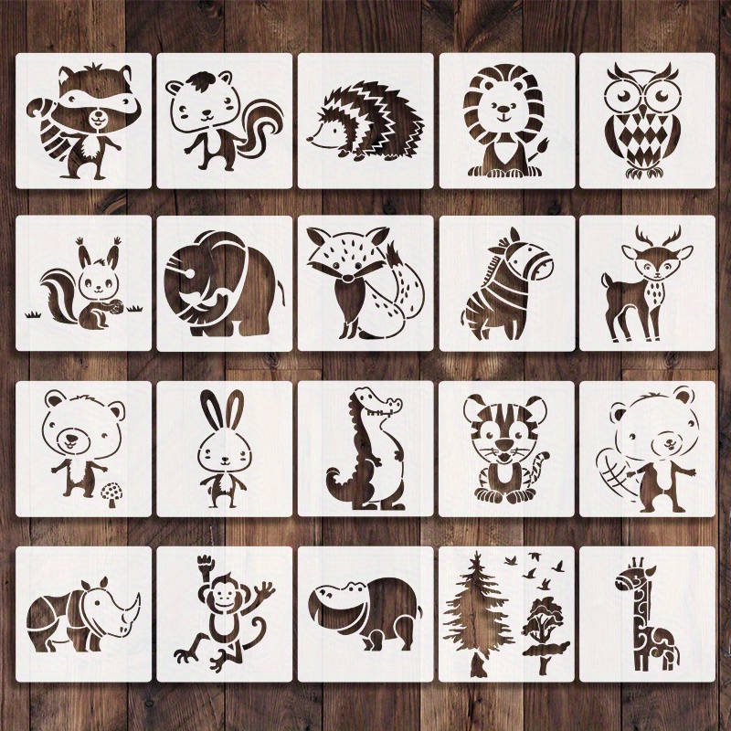 20pcs Forest Cartoon Cute Animal Children's Simple Painting Hollow Drawing  Template Can Be Reused For Painting Art Practice Drawing Tools