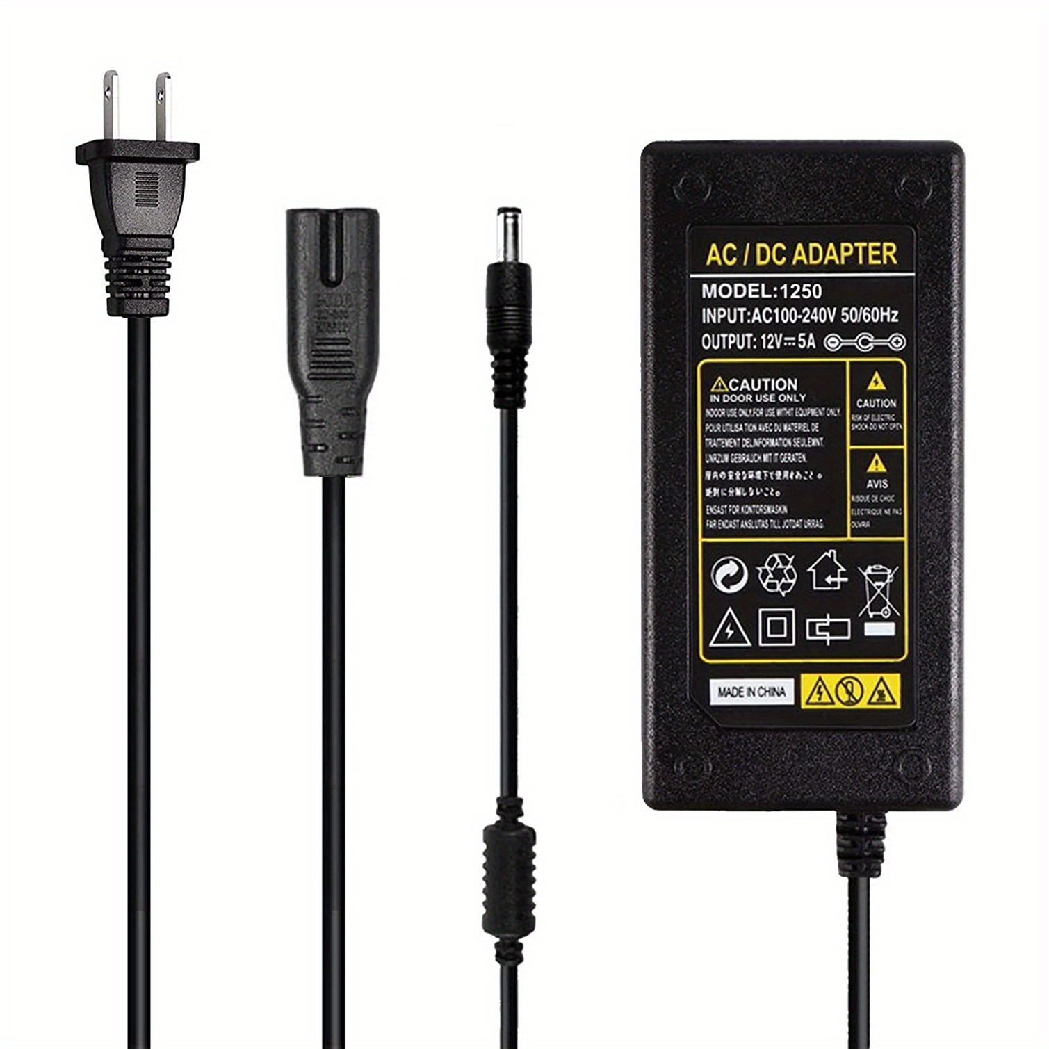 12V 5A AC/DC Adapter Power Supply Charger with 8 Sizes DC Power