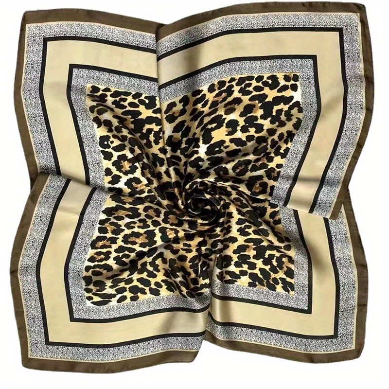 Leopard Print Satin Square Scarf Neckerchief Hair Accessories